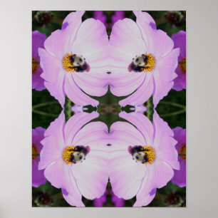 Poster Bumble Bee On Rose Cosmos Flower Abstrait