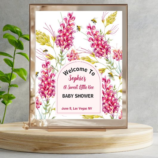 Poster Bumble Bee Pink Florals Baby Shower Welcome Sign