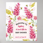 Poster Bumble Bee Pink Florals Baby Shower Welcome Sign (Devant)