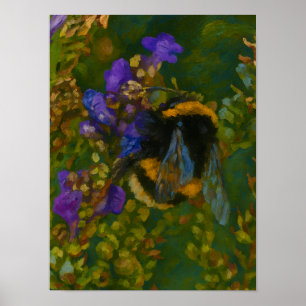 Poster Bumblebebe parmi les fleurs violettes