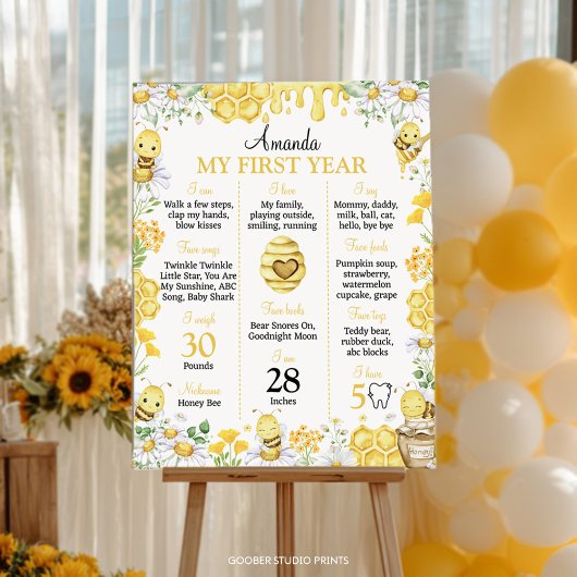 Poster Bumblebee First Bee Day Birthday Milestone Sign