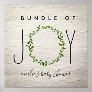 Poster Bundle Of Joy Green Wreath Brick Baby Shower