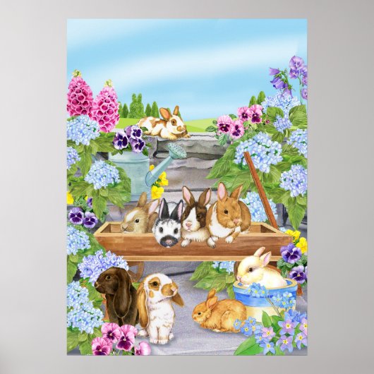 Poster Bunnies dans le jardin (Devant)