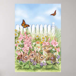 Poster Bunnies dans le jardin