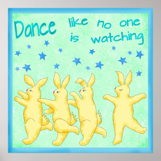 Poster Bunnies Danse comme personne ne regarde vert jaune (Devant)