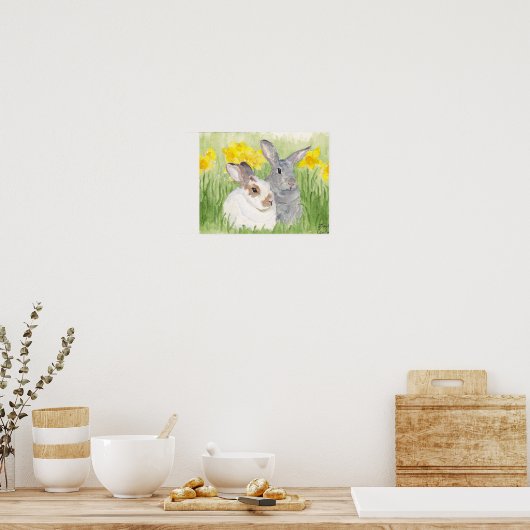 Poster Bunnies Springtime en fleurs (Cuisine)