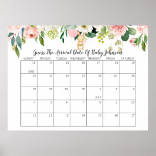 Poster Bunny Baby shower devine le calendrier de la date 