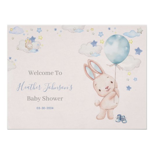 Poster Bunny Baby shower garçon (Devant)