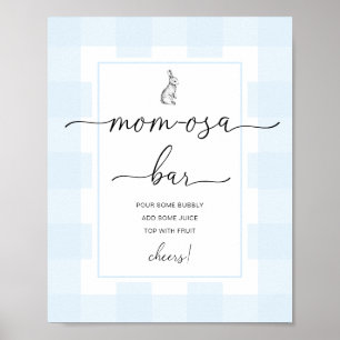 Poster Bunny Blue Gingham Baby Shower Mom-osa Bar Sign