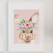 Poster Bunny D'Aquarelle Rose Pastel Moderne Avec Fleurs