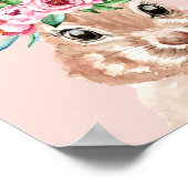 Poster Bunny D'Aquarelle Rose Pastel Moderne Avec Fleurs (Coin)
