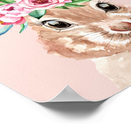 Poster Bunny D'Aquarelle Rose Pastel Moderne Avec Fleurs (Coin)