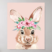 Poster Bunny D'Aquarelle Rose Pastel Moderne Avec Fleurs (Devant)