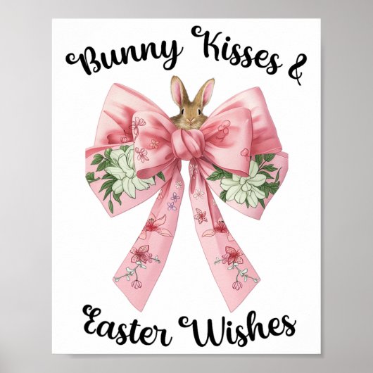 Poster Bunny de Pâques Souhaite Coquette Rose Bow Fleurs (Devant)