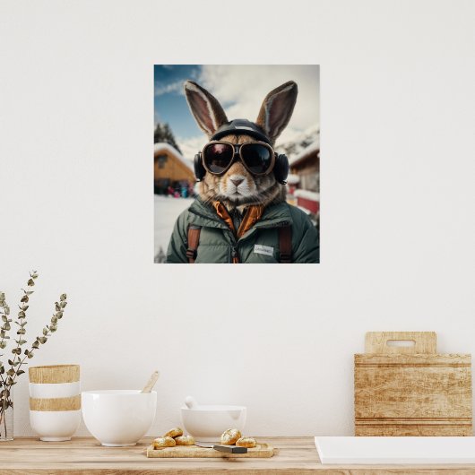 Poster Bunny de snowboard Whimsical (Cuisine)
