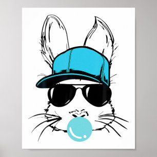 Poster Bunny Face Avec Sungles Casquettes Bubble Gum Jour