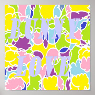 Poster Bunny Love couleurs vives teintes presque pastel o