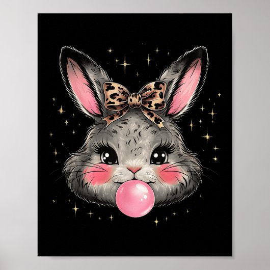 Poster Bunny Rabbit Face Leopard Coquette Bow Pâques Jour (Devant)
