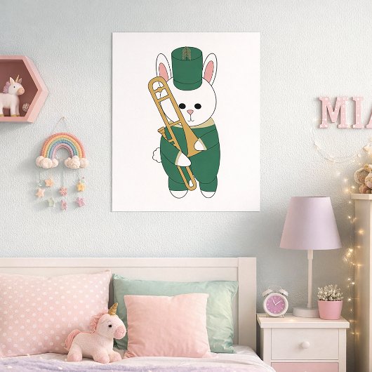 Poster Bunny Rabbit Trombone Marching Band Green Gold