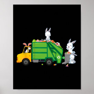 Poster Bunny Riding Garbage Truck Funny Pâques Garçons