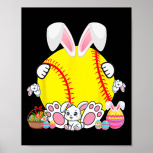 Poster Bunny Softball Ball Costume Pâques Joueur Fan Chas