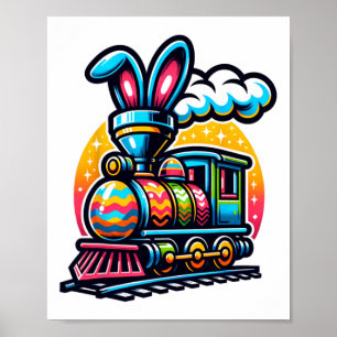 Poster Bunny Train Railroad Easter Egg Kids Toddler Boys