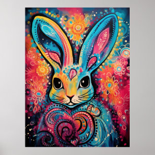 Poster Bunny vibrations positives cœurs