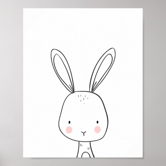 Poster Bunny Woodland Animal Nurserart noir et blanc (Devant)