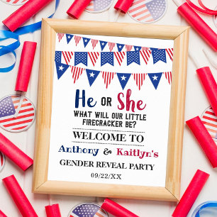 Poster Bunting Flags 4th Of July Gender Reveal Party