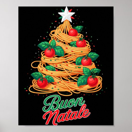 Poster Buon Natale Italian Pasta Spaghetti Funny Christma (Devant)
