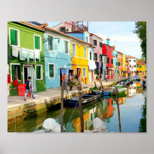 Poster Burano island near Venice, Rainbow Houses in Italy