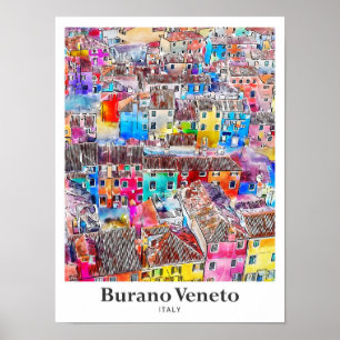 Poster Burano Veneto Italie Voyage Aquarelle main tirée
