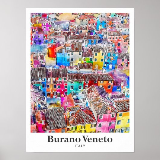 Poster Burano Veneto Italie Voyage Aquarelle main tirée (Devant)