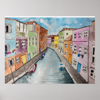 Poster Burano Venice Maisons aux couleurs vives