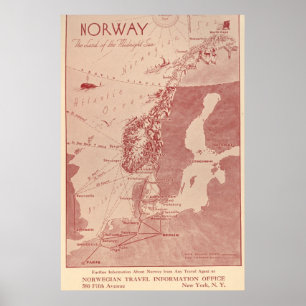 Poster Bureau 1939 d'information norvégien de voyage de