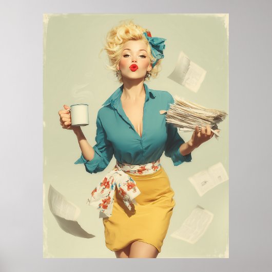 Poster Bureau Chic Pin-Up Rétro (Devant)