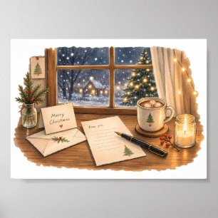 Poster Bureau d'écriture de lettre de Noël pour papeterie