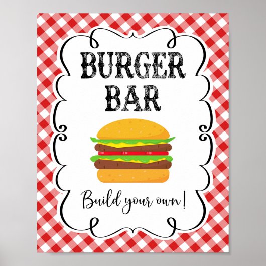 Poster Burger Bar Rouge En vichy Je fais BBQ (Devant)