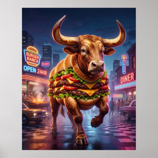 Poster Burger Bull Ranch Néon (Devant)