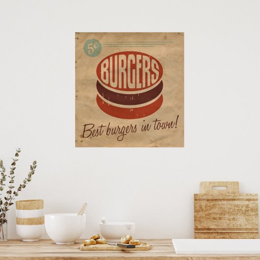 Poster Burger rétro (Cuisine)