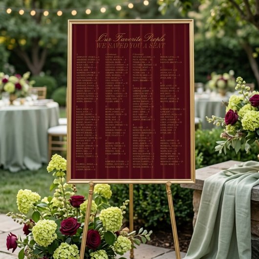 Poster Burgundy Alphabetical Wedding Seating Chart