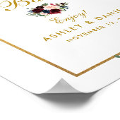 Poster Burgundy Blue Floral Gold Mariage Mimosa Bar (Coin)