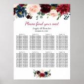Poster Burgundy Blush Blue Floral Mariage Chart (Devant)