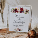 Poster burgundy & blush bridal shower welcome sign<br><div class="desc">A floral design with beautiful burgundy and blush pink watercolor flowers. The text and colors on this sign poster can be edited.</div>