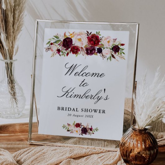 Poster burgundy & blush bridal shower welcome sign