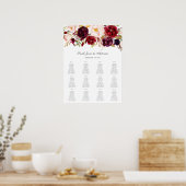 Poster Burgundy Blush Floral Seating Chart 12 Blanc (Cuisine)