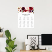 Poster Burgundy Blush Floral Seating Chart 12 Blanc (Bureau à domicile)
