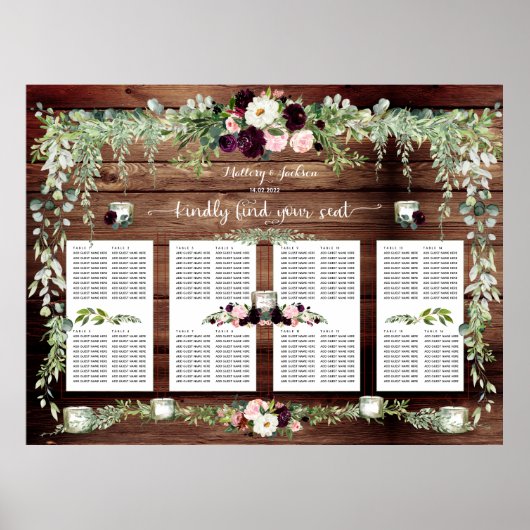 Poster Burgundy Blush Greenery Garland 160 Siège (Devant)