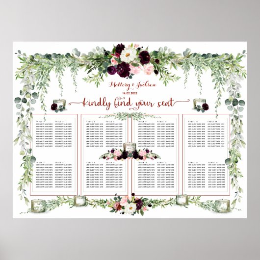 Poster Burgundy Blush Greenery Garland 160 Siège (Devant)