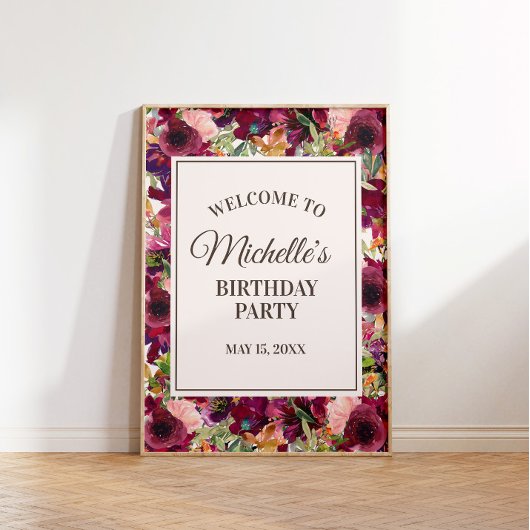 Poster Burgundy Blush Rose Anniversaire Bienvenue
